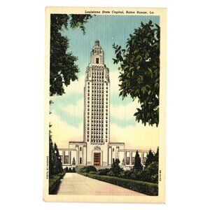 Vintage Louisiana State Capitol Baton Rouge Postcard 34 Story Skyscraper Scene